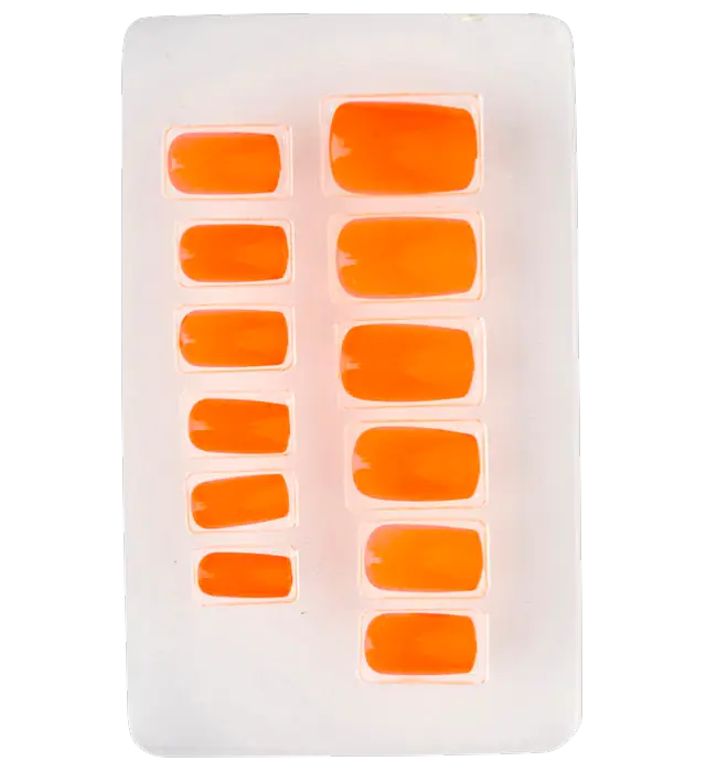 Set de 12 Uñas Naranja Neón Autoadhesivas Efecto Esmalte – Uñas Postizas Manicura
