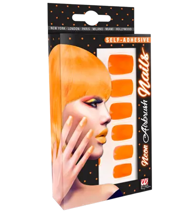 Set de 12 Uñas Naranja Neón Autoadhesivas Efecto Esmalte – Uñas Postizas Manicura