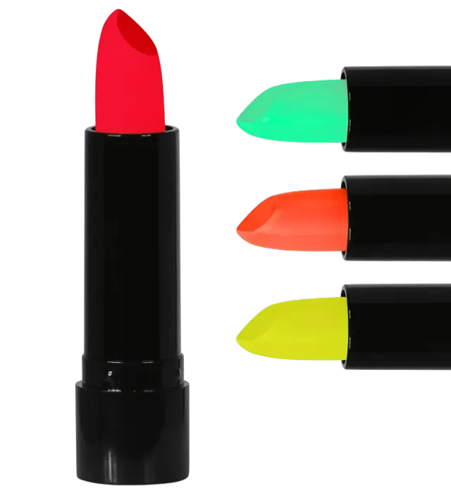 Caja Display de 24 Pintalabios Flúor 6 ml – Rosa, Amarillo, Verde, Naranja Neón – Maquillaje para Disfraz