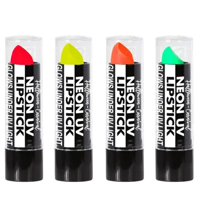 Caja Display de 24 Pintalabios Flúor 6 ml – Rosa, Amarillo, Verde, Naranja Neón – Maquillaje para Disfraz