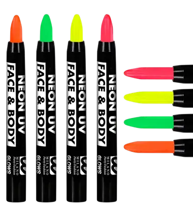 Caja Display de 24 Lápices de Maquillaje Flúor 3,5 ml – Rosa, Amarillo, Verde, Naranja Neón – Maquillaje para Disfraz