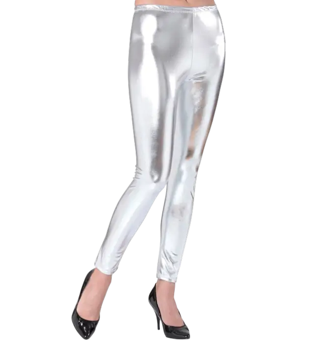 Leggings Plateados Metalizados – Pantalones Disco Brillantes – Disfraz Años 70 / 80
