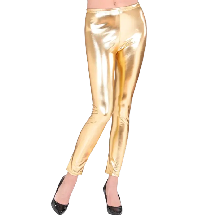 Leggings Dorados Metalizados – Pantalones Disco Brillantes – Disfraz Años 70 / 80