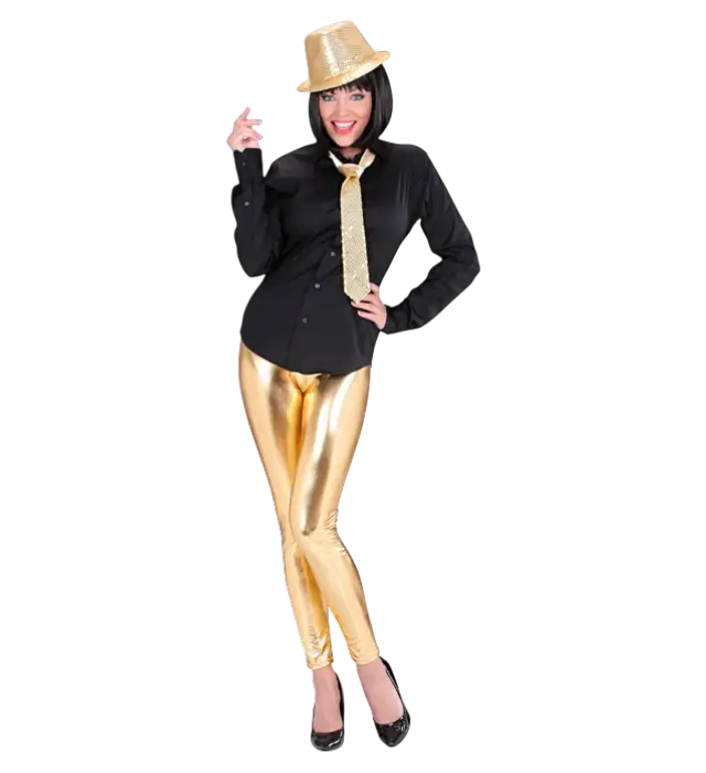 Leggings Dorados Metalizados – Pantalones Disco Brillantes – Disfraz Años 70 / 80