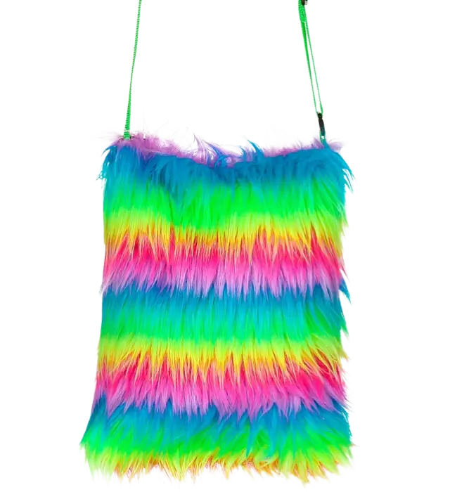Bolso de Pelo Sintético Arcoíris Flúor – Accesorio Disfraz Pop Disco
