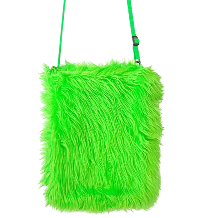 Bolso de Peluche Verde Flúor – Accesorio Disfraz Pop Disco