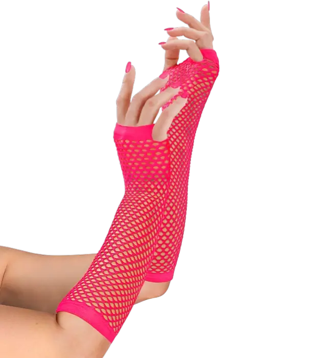 Guantes de Rejilla Rosa Neón 33 cm – Accesorio Disfraz Años 80