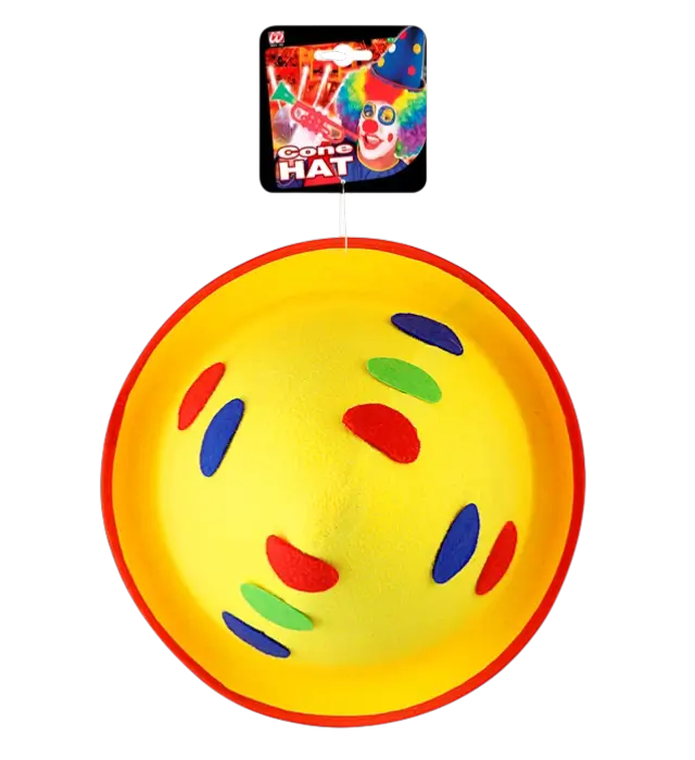 Sombrero Puntiagudo Amarillo con Lunares de Fieltro – Sombrero de Payaso o Disfraz Fiesta
