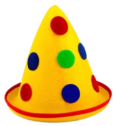 Sombrero Puntiagudo Amarillo con Lunares de Fieltro – Sombrero de Payaso o Disfraz Fiesta
