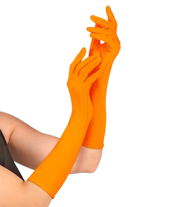 Guantes Largos Naranja Neón 40 cm – Accesorio Disfraz Años 80