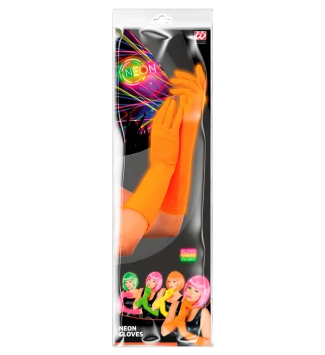 Guantes Largos Naranja Neón 40 cm – Accesorio Disfraz Años 80