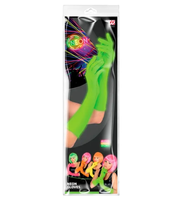 Guantes Largos Verde Neón 40 cm – Accesorio Disfraz Años 80