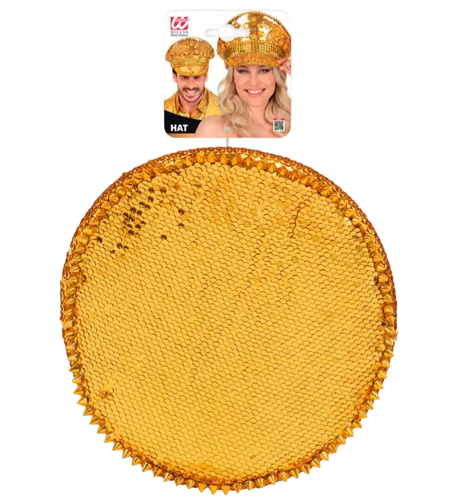 Sombrero Festival con Tachuelas, Joyas y Lentejuelas Doradas – Accesorio Disfraz