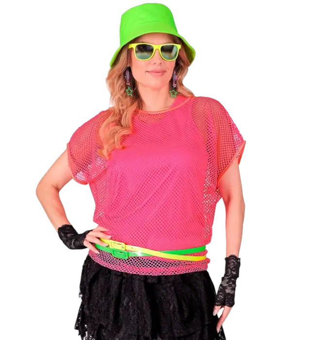 Camisa de Rejilla Rosa Neón – Camisa Disfraz Disco Años 80