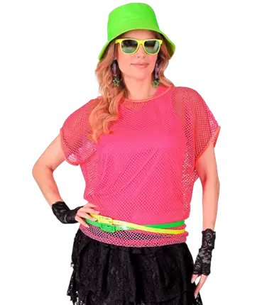 Camisa de Rejilla Rosa Neón – Camisa Disfraz Disco Años 80