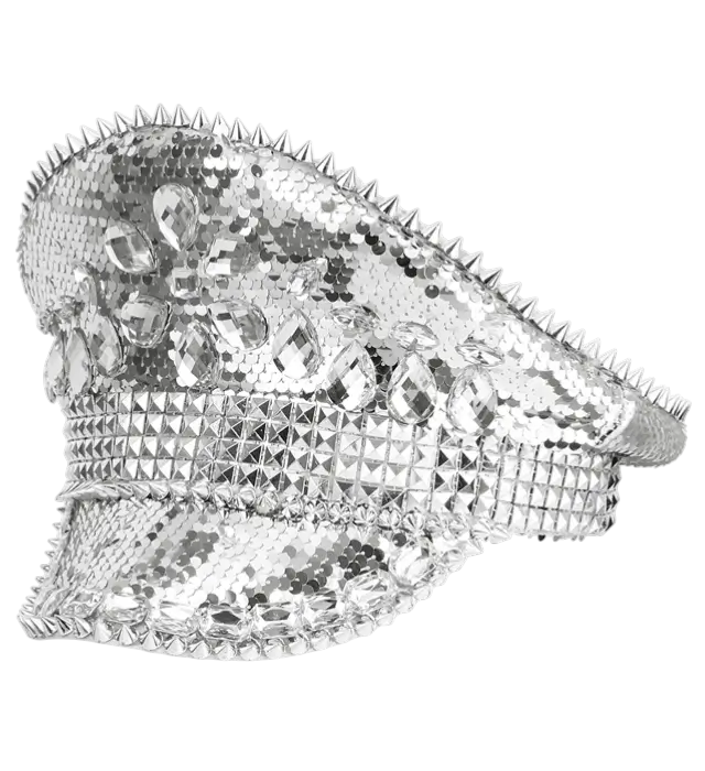 Sombrero Festival con Tachuelas, Joyas y Lentejuelas Plateadas – Accesorio Disfraz