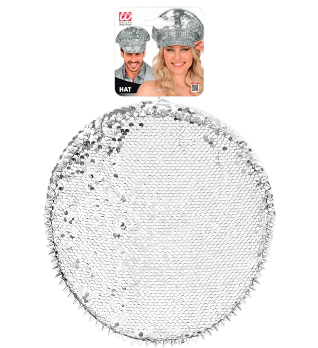 Sombrero Festival con Tachuelas, Joyas y Lentejuelas Plateadas – Accesorio Disfraz