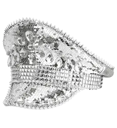 Sombrero Festival con Tachuelas, Joyas y Lentejuelas Plateadas – Accesorio Disfraz