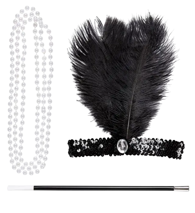 "CHARLESTON" (diadema de lentejuelas, collar, pitillera)