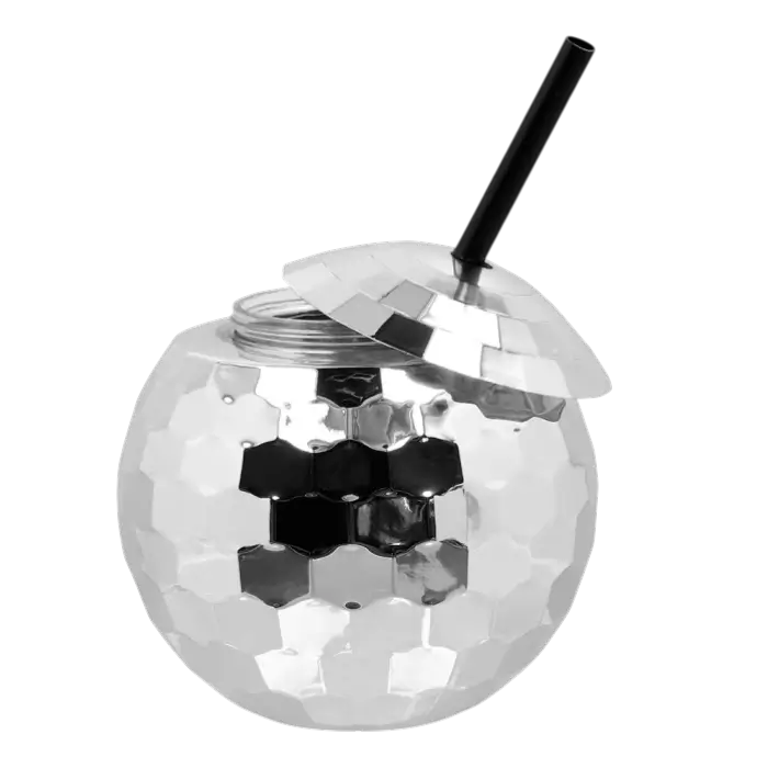 Copa de discoteca Ball con pajita plateada 600ml