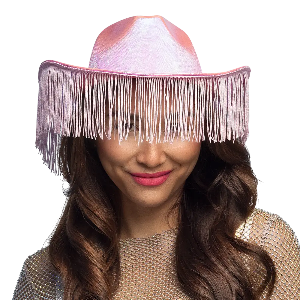 Sombrero vaquero con flecos para disfraz “Fabulous” – Rosa