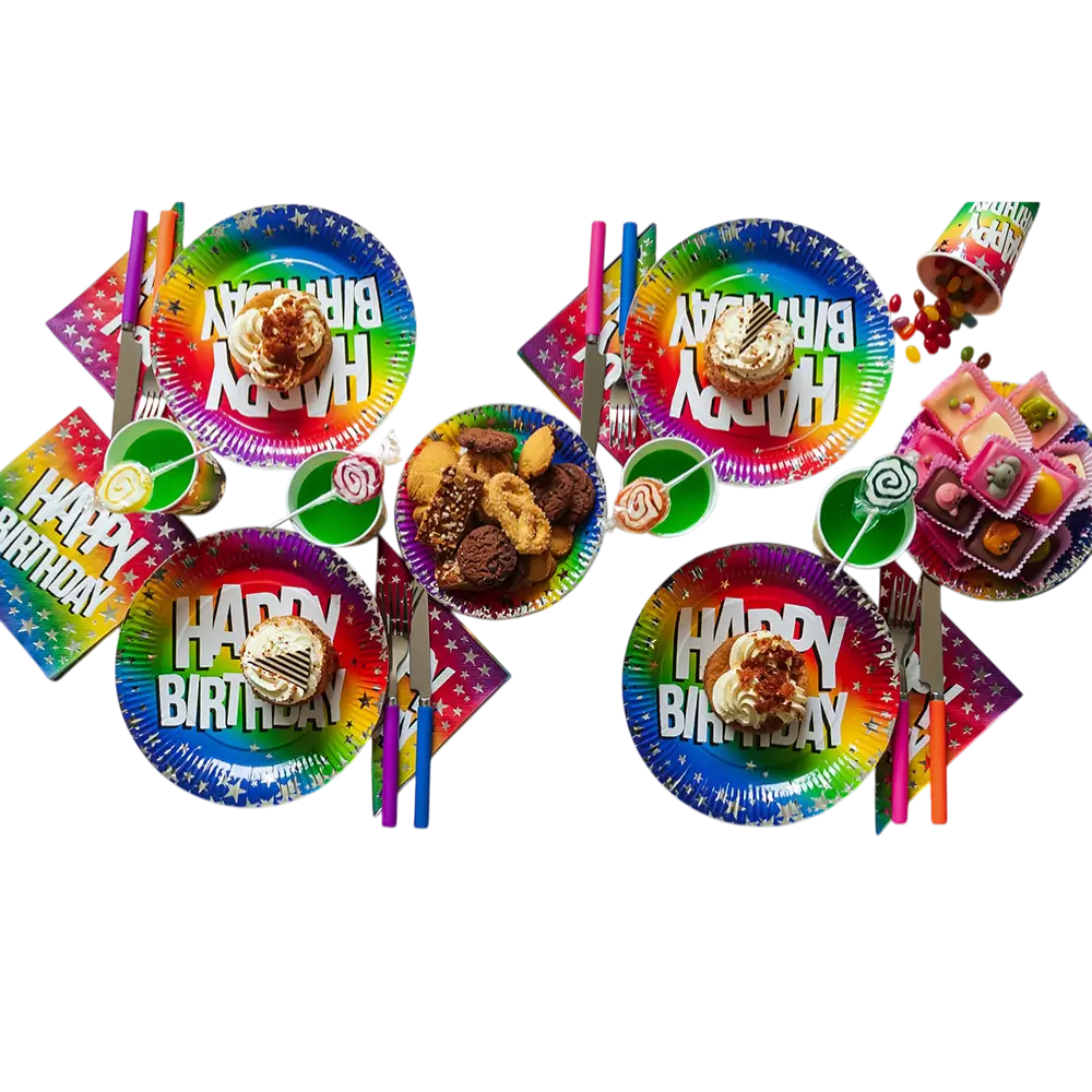 Set de 10 platos de papel "Feliz cumpleaños" arco iris (XL)