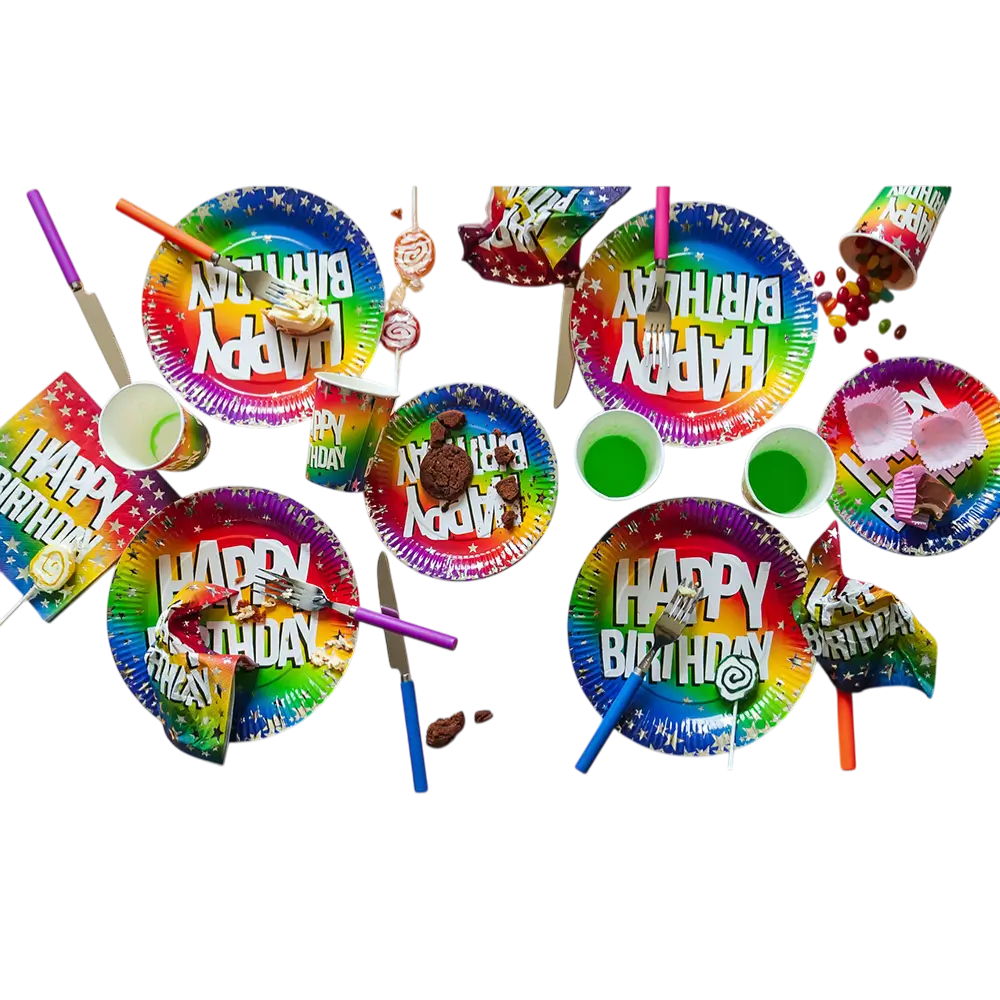 Set de 10 platos de papel "Feliz cumpleaños" arco iris (XL)