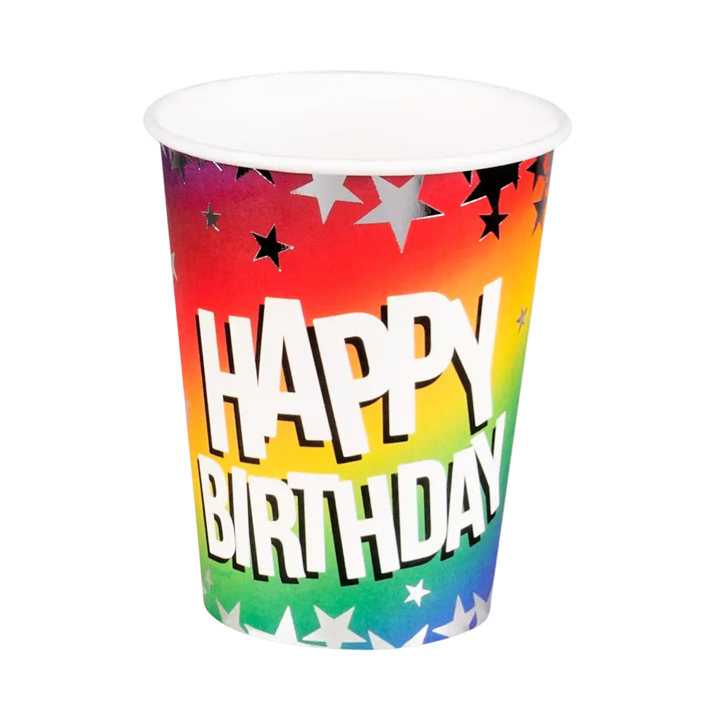 Set de 10 vasos de papel Rainbow 'Happy birthday' 25cl