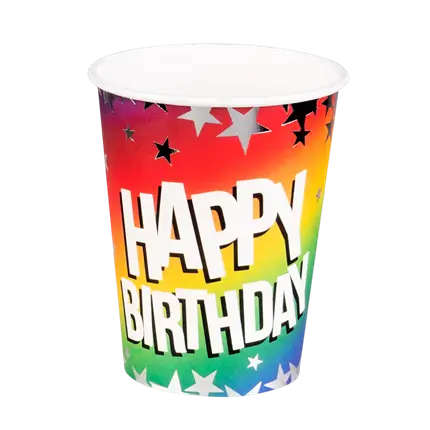 Set de 10 vasos de papel Rainbow 'Happy birthday' 25cl