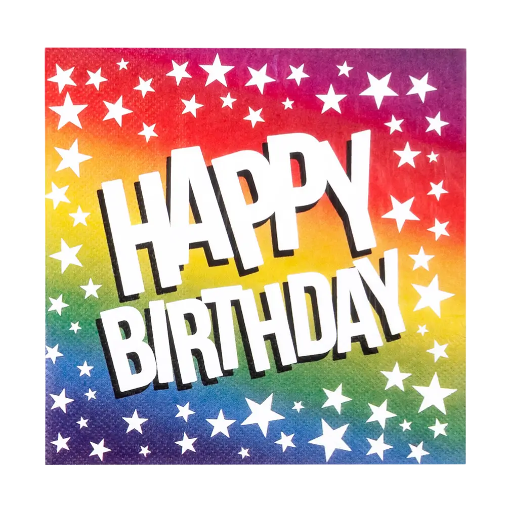 Lote de 20 servilletas de papel "Happy birthday" arco iris de 33 cm