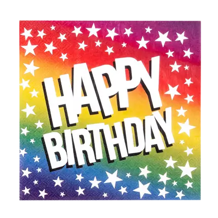 Lote de 20 servilletas de papel Happy birthday arco iris de 33 cm