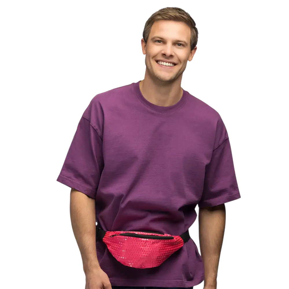 Riñonera de lentejuelas para fiesta y disfraz – Rosa flúor