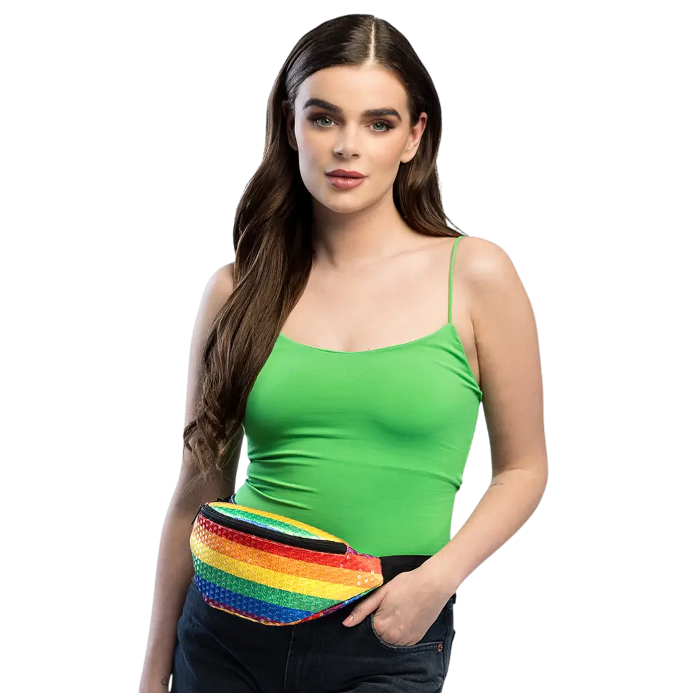 Riñonera de lentejuelas arco iris
