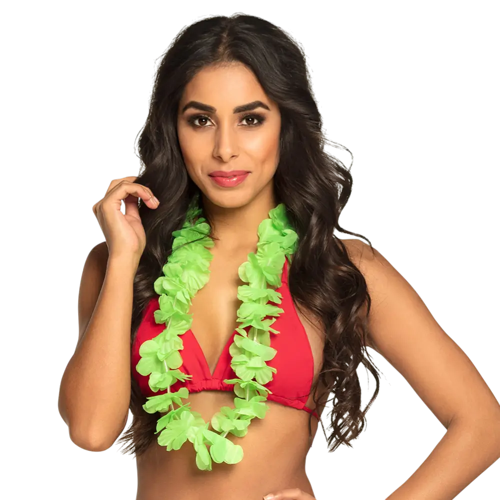 Collar hawaiano Ohana en verde neón