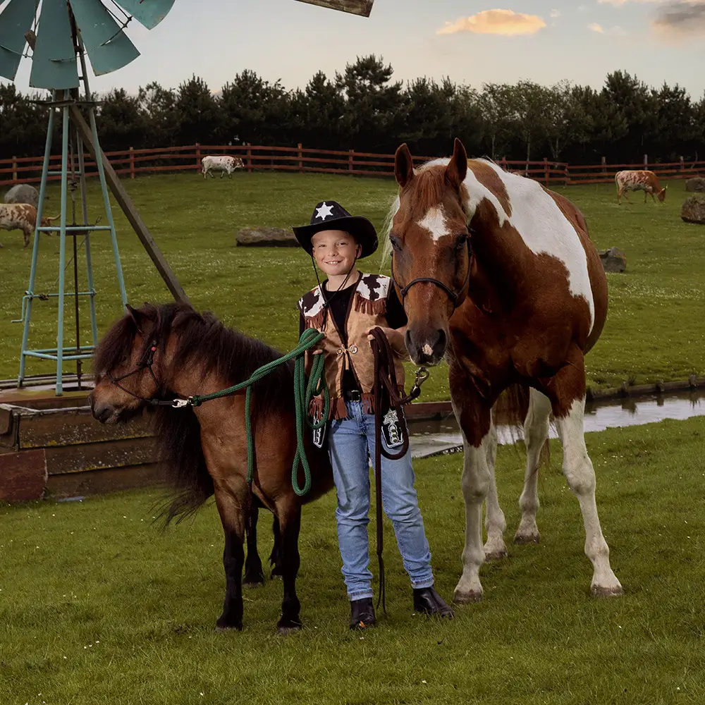 Chaqueta de punto Western camel para niños (7-9 años)