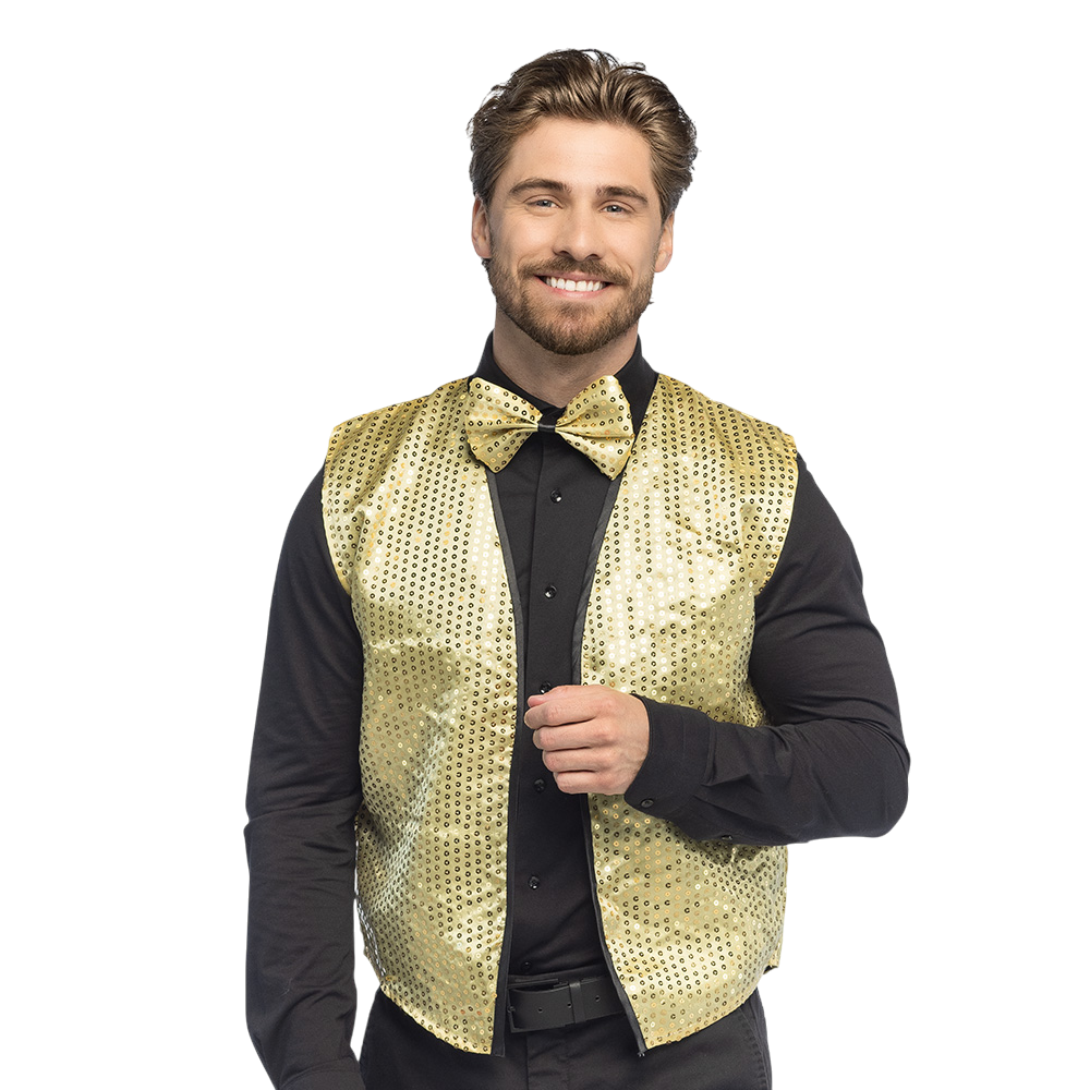 Chaleco de lentejuelas y pajarita “Spangles” – Talla M/L – Oro