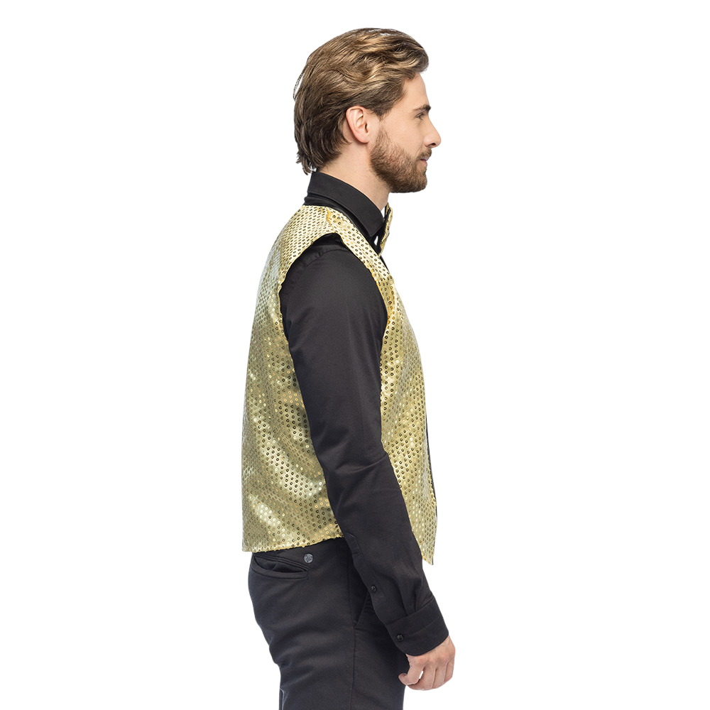 Chaleco de lentejuelas y pajarita “Spangles” – Talla M/L – Oro
