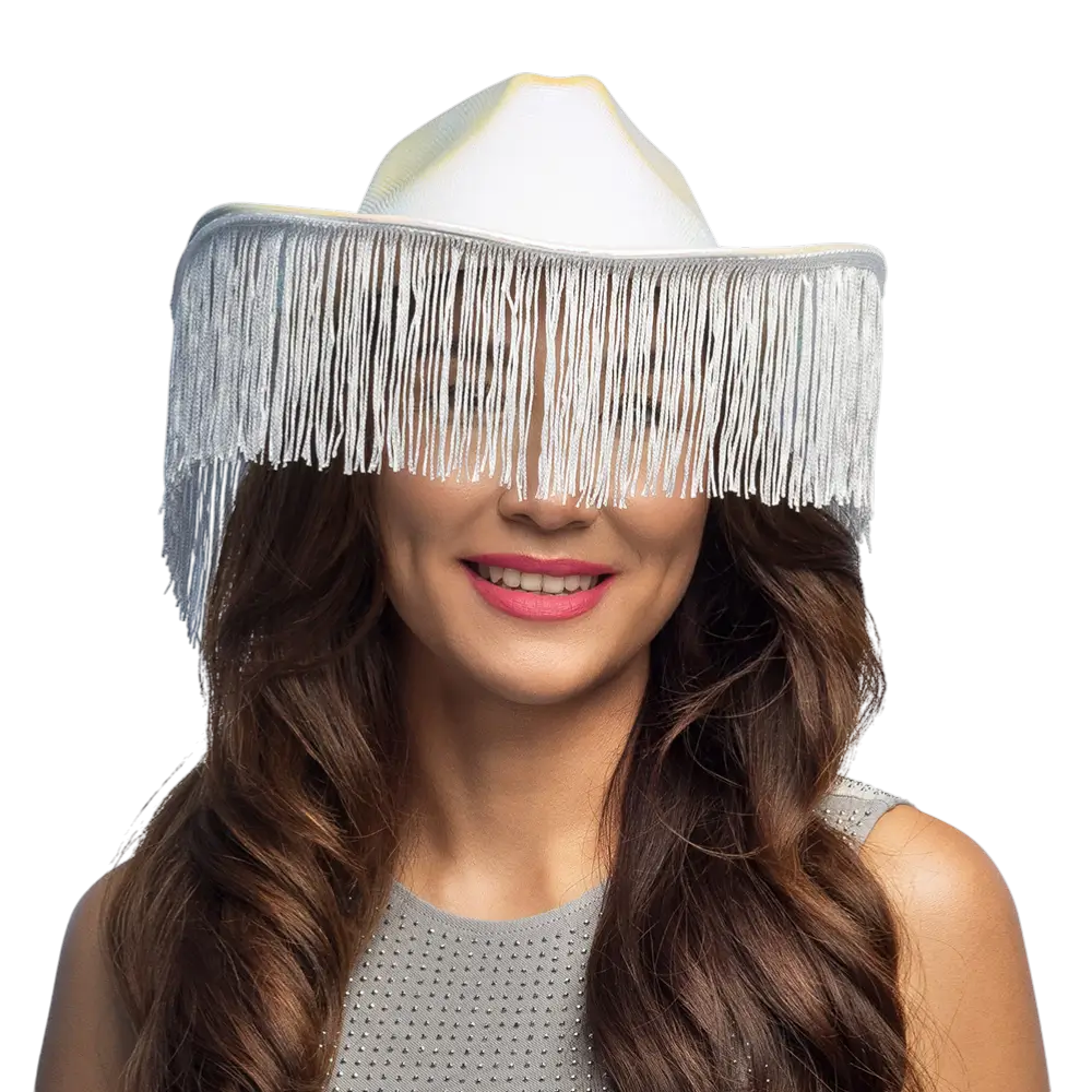 Fabuloso" sombrero vaquero con flecos - Blanco