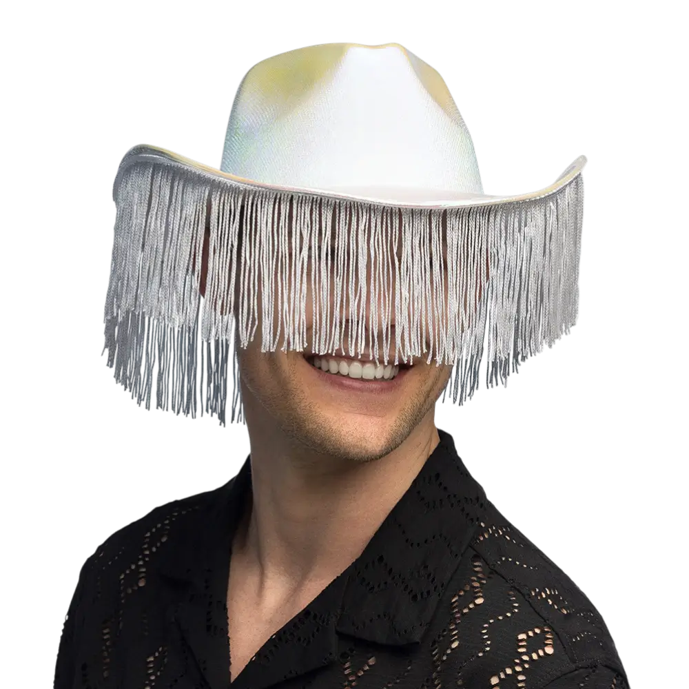 Fabuloso" sombrero vaquero con flecos - Blanco
