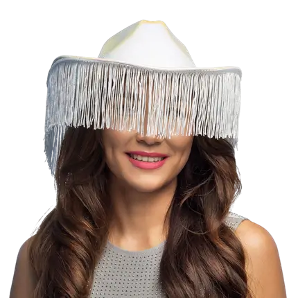 Fabuloso sombrero vaquero con flecos - Blanco
