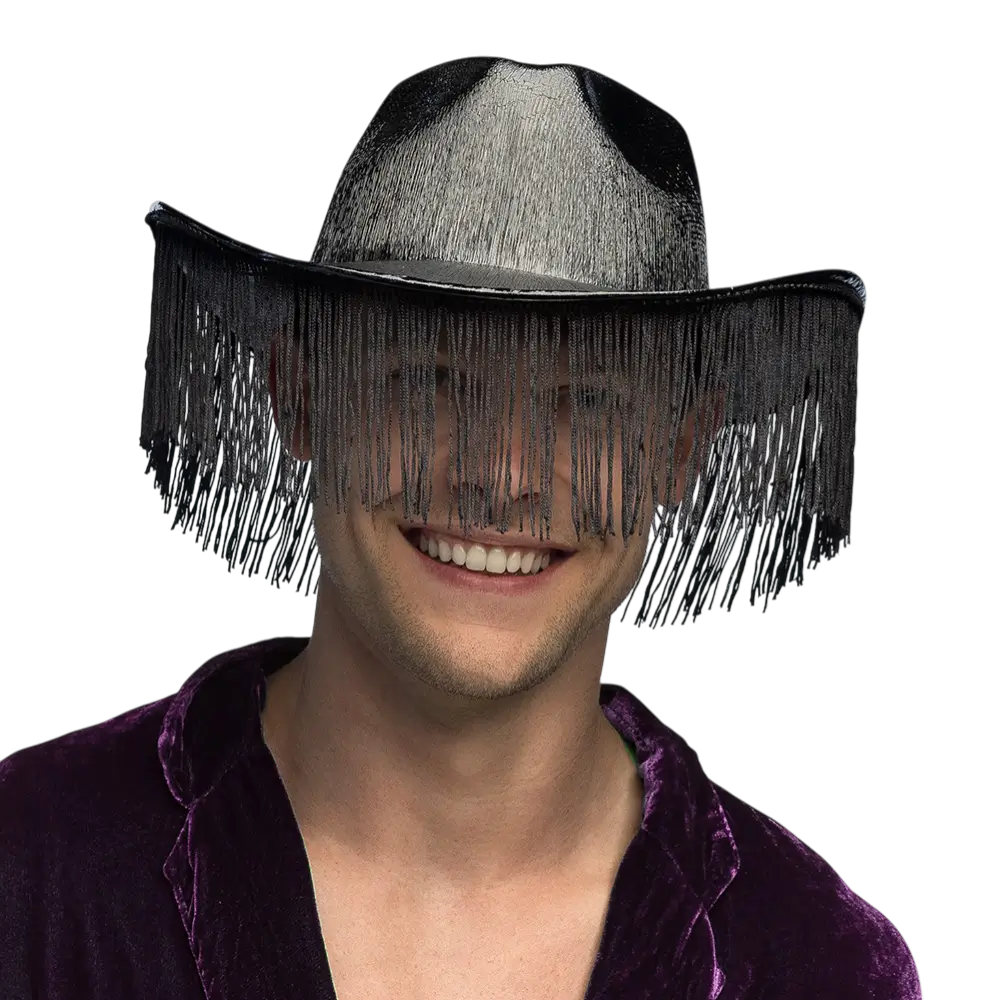 Fabuloso" sombrero vaquero con flecos - Negro