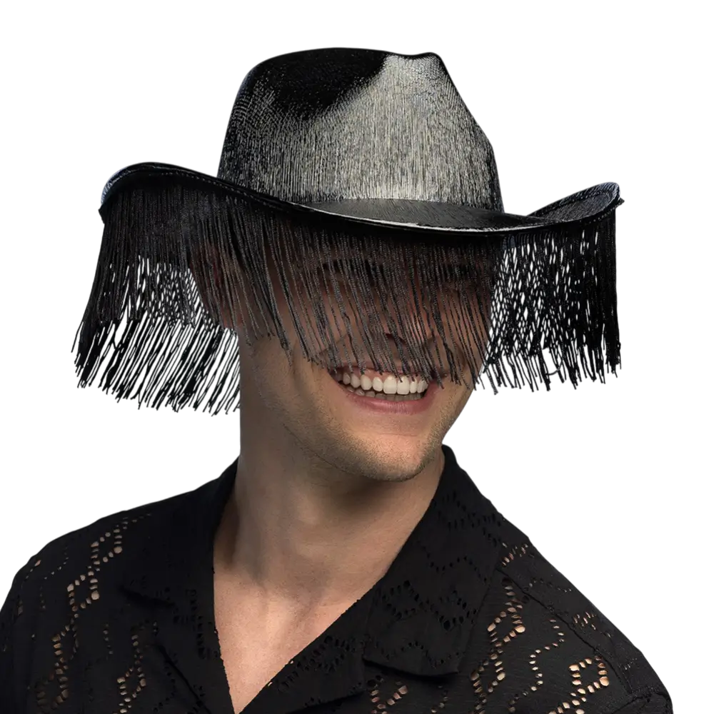Fabuloso" sombrero vaquero con flecos - Negro