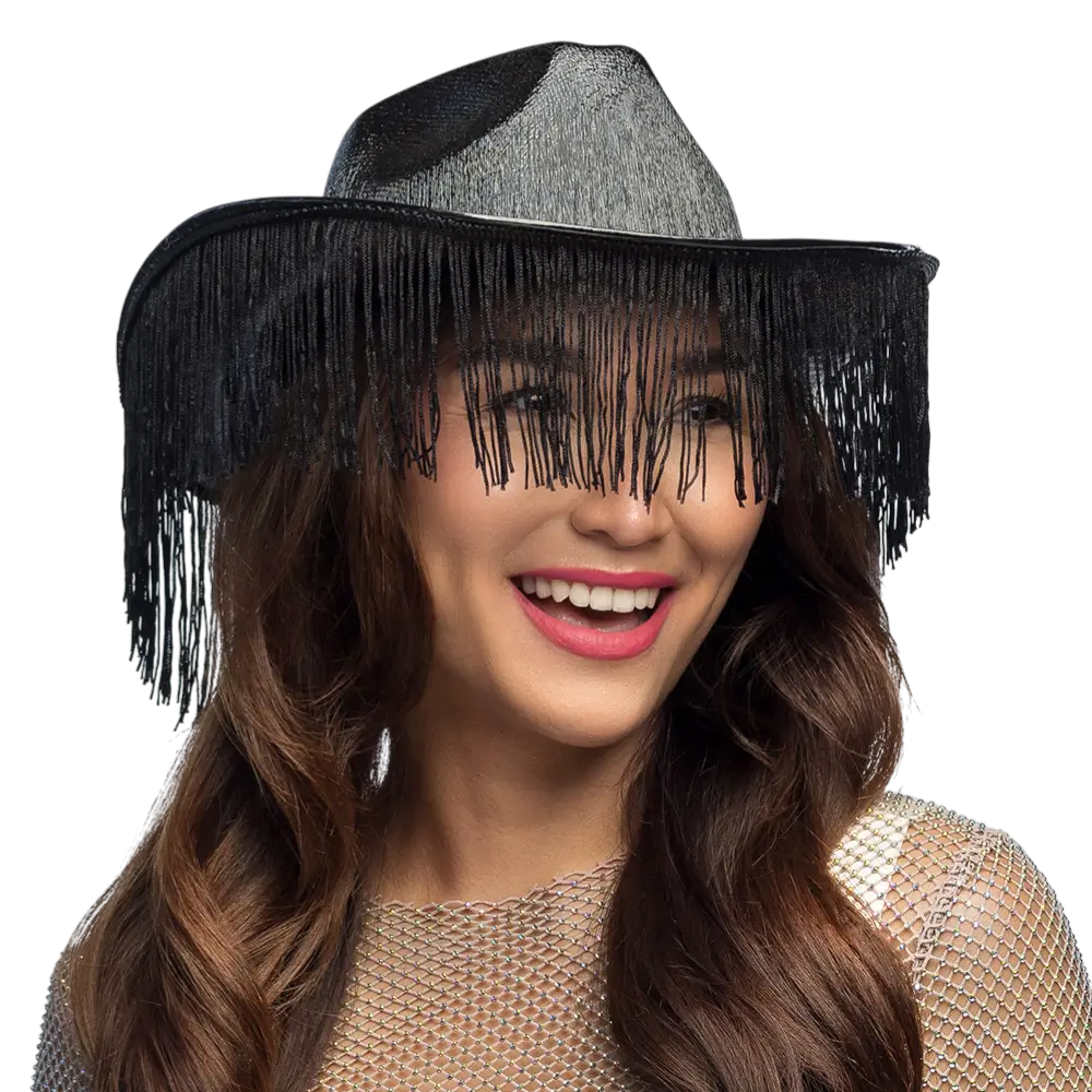 Fabuloso" sombrero vaquero con flecos - Negro