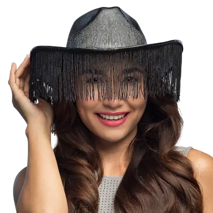 Fabuloso sombrero vaquero con flecos - Negro
