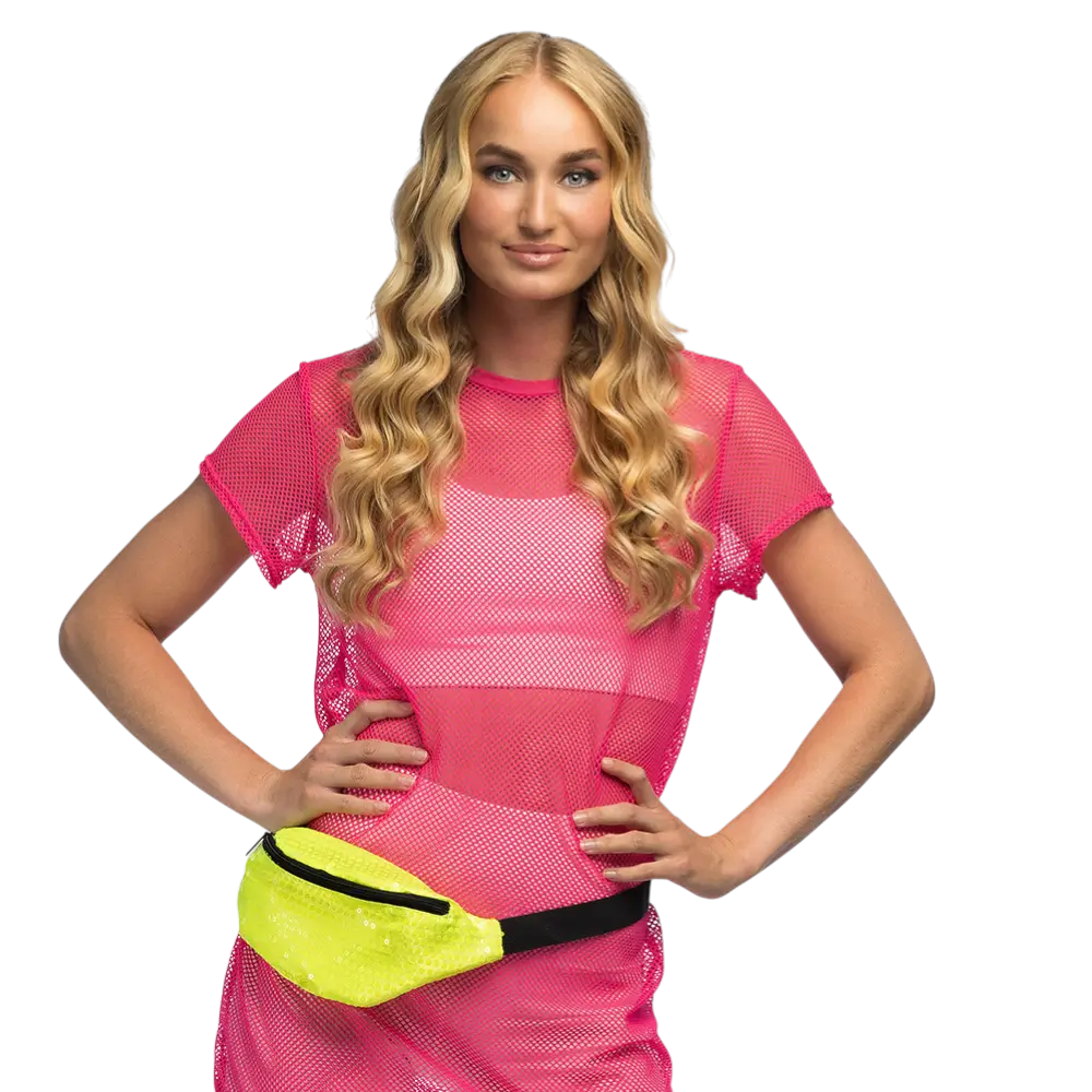 Riñonera de lentejuelas para fiestas y disfraces - Amarillo fluorescente