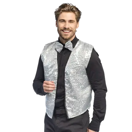 Chaleco y pajarita de lentejuelas Spangles - Talla M/L - Plata