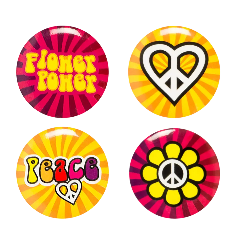 Lote de 4 chapas Hippie - Accesorios Flower Power