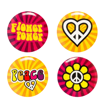 Lote de 4 chapas Hippie - Accesorios Flower Power