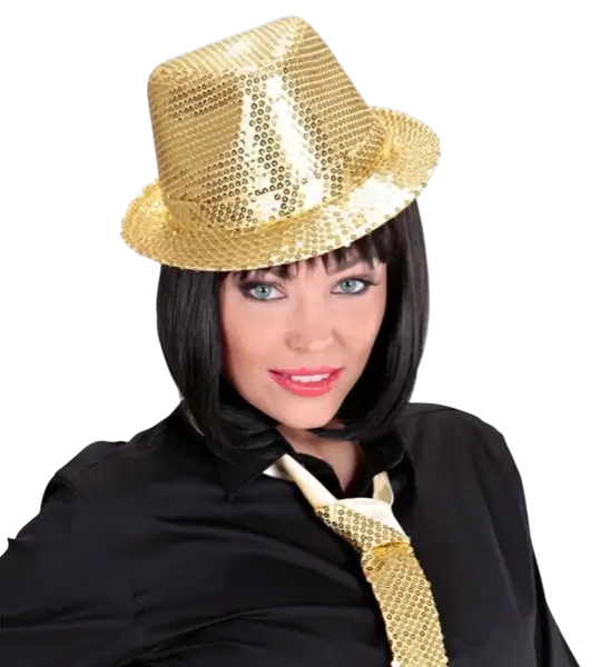 Chapeau Pailleté Doré - Accesorio de noche Disco
