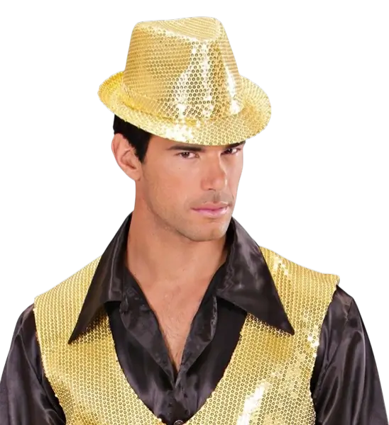 Chapeau Pailleté Doré - Accesorio de noche Disco